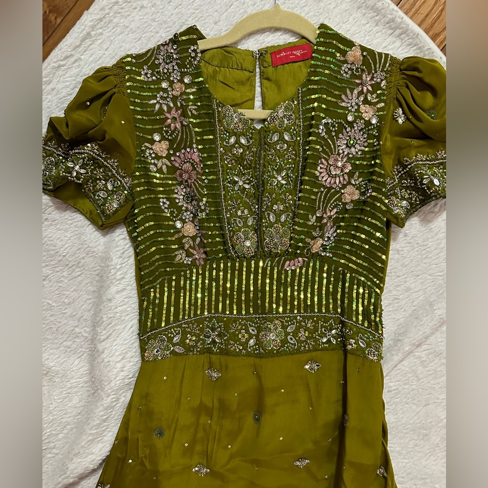 Green beaded dress custom from india